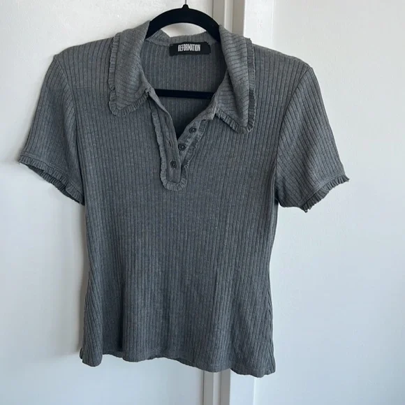 Reformation Margaret Gray Shirt Size M - Picture 5 of 8